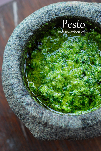 Pesto Made With Mortar & Pestle